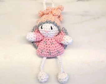 Colgante de ángel amigurumi tejido a crochet, muñeca de hada, 12 cm, Navidad, adorno para árbol de Navidad, angelito, hecho a mano