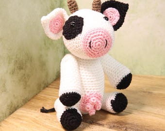 Vaca tejida a crochet, muñeca amigurumi animal de 22cm, regalo de nacimiento hecho a mano, regalo para niño, bonita y suave, de muy buena calidad