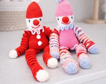 Crochet Clown amigurumi figure, 36cm soft cute cuddly rainbow doll, handmade
