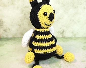 Amigurumi Bee soft toy, 24cm cute crocheted, handmade crochet baby gift, with dangling arms and legs