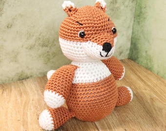 Peluche de zorro tejido a crochet, muñeco amigurumi de 20 cm, producto terminado hecho a mano