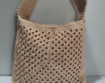 Handmade Crochet Shoulder Bag: Beige Boho Crossbody Tote