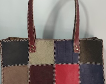 Handgemachte Patchwork Ledertasche - Vintage Boho Schultertasche