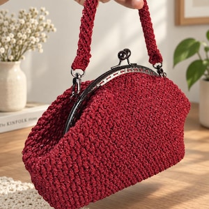 Burgunderrote Handtasche mit Häkelverschluss, Vintage-Geldbörse mit Kussverschluss, Abendtasche, Geschenk für Sie