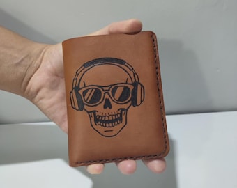Handmade Leather Wallet with Skull Design