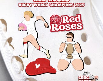 Rugby Women’s Croc Charms | World Champions 2025 | Roses | Cowboy Hat 4Pack