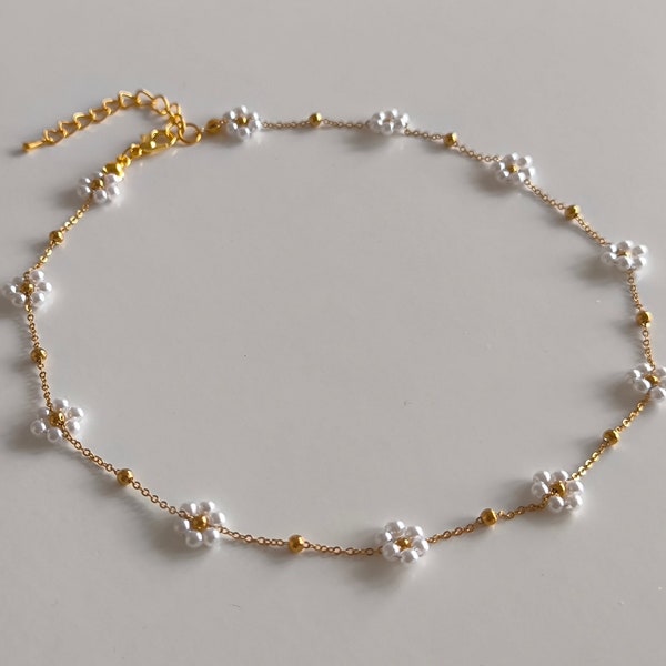 Weiße Gänseblümchen-Blumen-Halskette, süße Blumenkette, süßer kleiner Blumen-Halsband, Geschenk für Freundin, Frau, Geschenkideen für sie