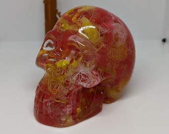 Resin Squiggle Skull - Red, Yellow and White