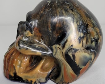 Recycled Filament Skull Sculpture | Handmade Solid Plastic Skull | Blooming Comet