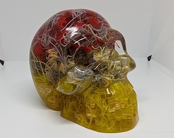 Resin Squiggle Skull - Red, Gray, Peach and Yellow Layered