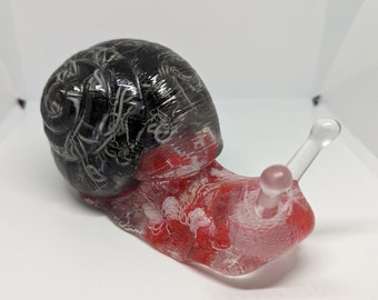 Resin Squiggle Snail - Black & Gray shell w/ Red and White slug