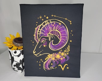 Broderad canvas med stjärntecken, Väduren | Väggkonst med astrologi, Ram | Maskinbroderad stjärnteckendekor | Gåva med eldtecken