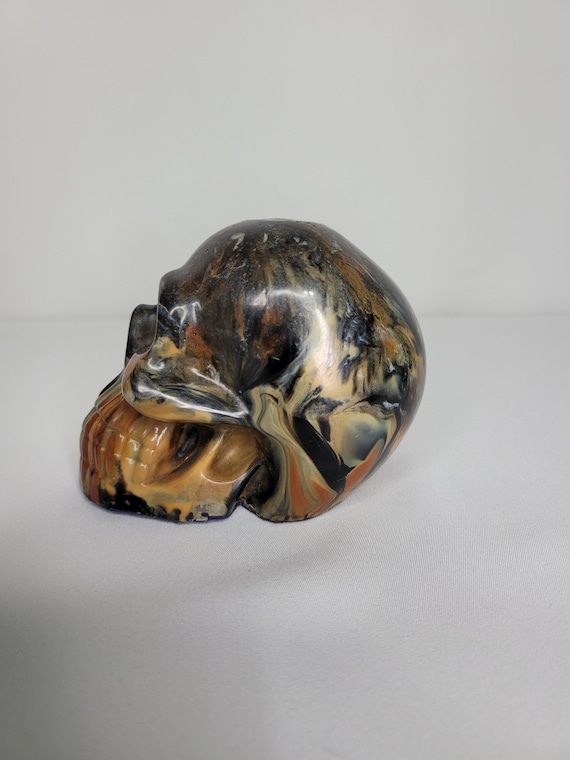 Recycled Filament Skull Sculpture | Handmade Solid Plastic Skull | Blooming Comet