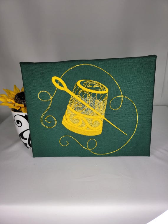 Thimble & Needle Embroidery | Machine Embroidered Wall Art | Sewing Room Decor | Tailor Gift | Creative Studio Canvas