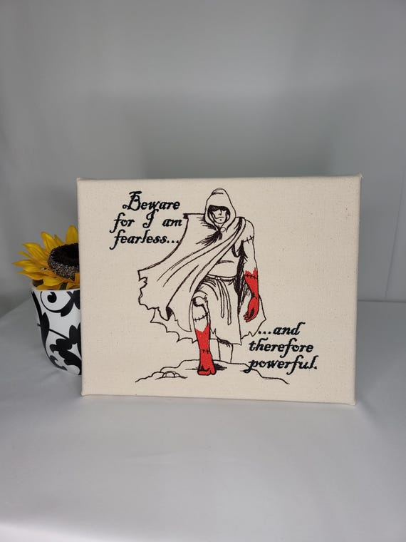 Frankenstein Quote Embroidered Canvas | Gothic Literature Wall Art | “Beware for I am Fearless” | Mary Shelley-Inspired Decor