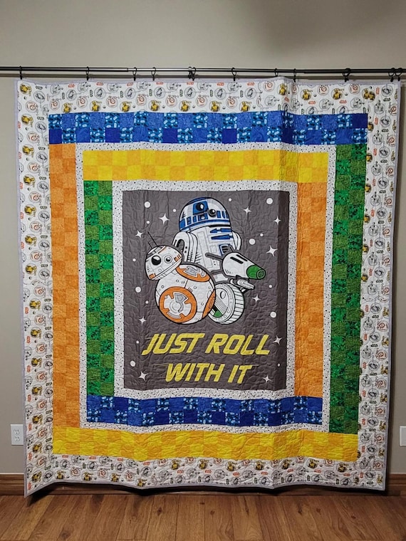 Just Roll With It Droid-Inspired Handmade Quilt | Star Wars Themed | 82” x 77” | Made by Blooming Comet