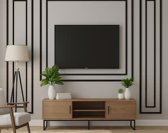 Geometric Wall Molding Kit | Custom Pre-Cut Polystyrene Panels Ready to Install | Framed TV Feature Wall Trim Set, DECO173