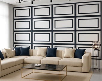 Grid Wall Molding Panel Kit with Repeating Rectangular Frames | Polystyrene Trim Set for Modern Accent Wall Designs, DECO147