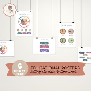 Zeitleistendes Poster für Kinder (6 Stück) - Druckbares Wandkunst-Set für Vorschule, Hausschule und Klassenzimmer als Lerndekor
