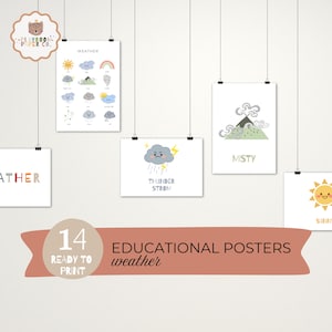 Kinderwetter Poster (14 Stück) - Druckbares Wandkunst-Set für Vorschule, Hausschule und Klassenzimmer als Lerndekor