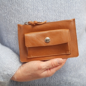 Cartera de piel auténtica para mujer, cartera con bolsillo para monedas, cartera con cremallera y ranuras para tarjetas, cartera de piel suave
