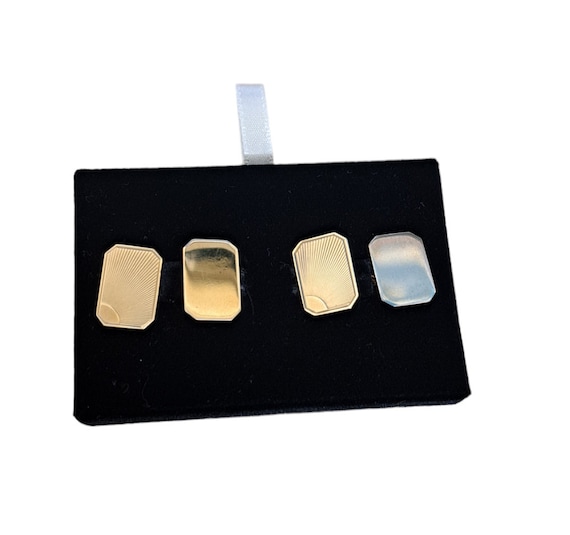 9ct Yellow Gold Rectangular Patterned Cufflinks - image 1