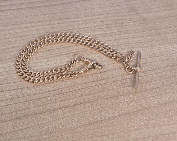 9ct Rose Gold Albert Chain with T Bar - image 4