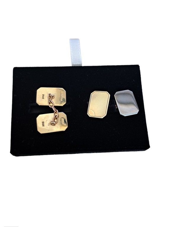 9ct Yellow Gold Rectangular Patterned Cufflinks - image 3