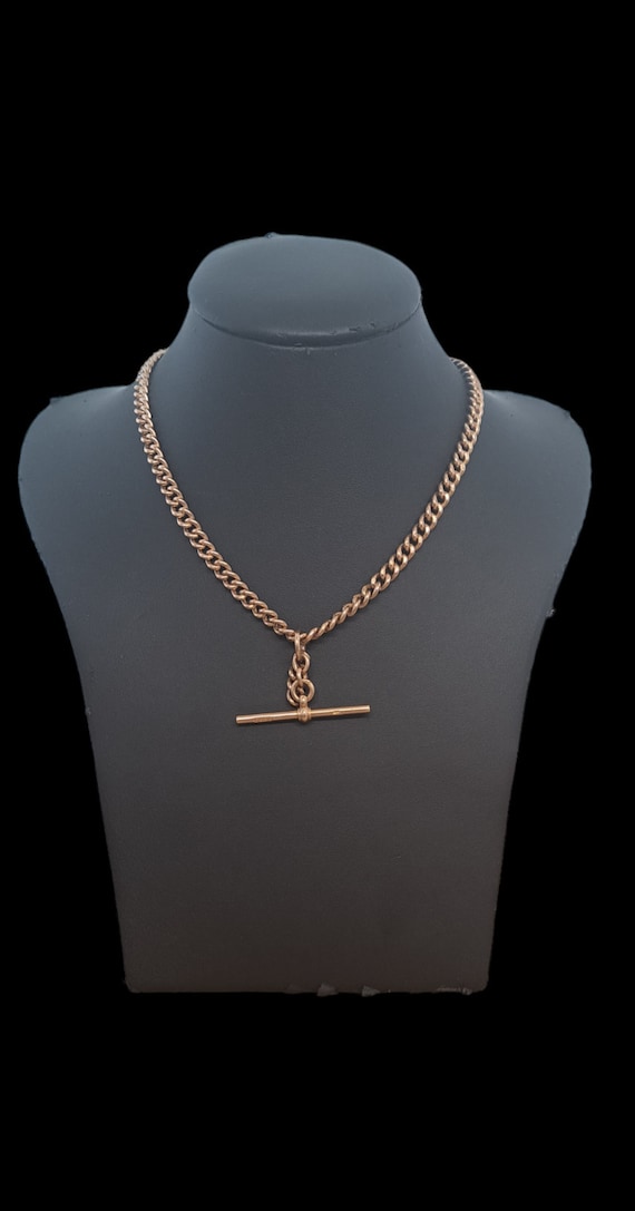 9ct Rose Gold Albert Chain with T Bar - image 1