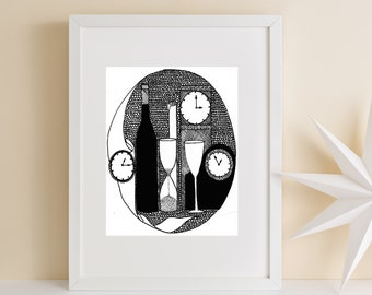 TIME. Ink Drawing Digital Print Poster Tattoo Wall Art Book Magazine Illustration Gothic