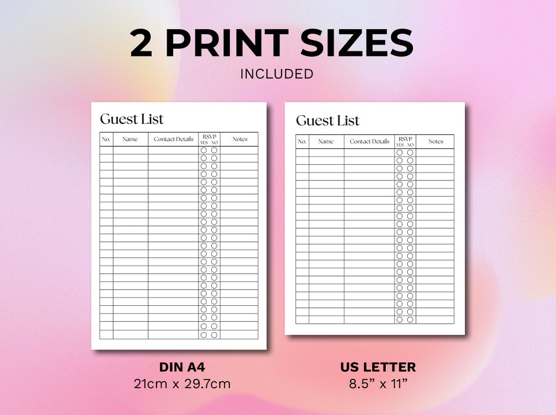 Guest List Planner Printable, Wedding Planner, Wedding Checklist, Event ...