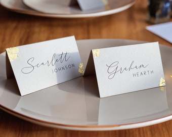 Wedding Place Card Folded, Name Cards, Gold Flakes, Place Names, Personalised with Names, Gold Leafs Imitation