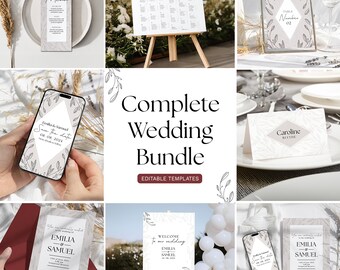 Wedding Reception Bundle Template, Editable, Boho Chic Wedding Invitation, Seating Chart, Save the date template, Wedding Menu