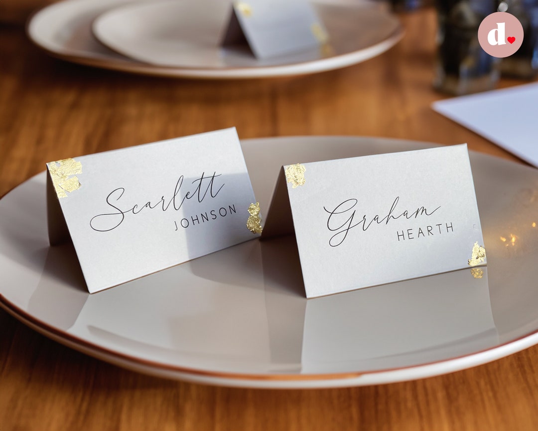 Wedding Place Card Folded Name Cards Gold Flakes Place Etsy UK
