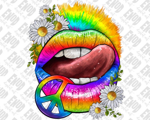 Rainbow Lips With Daisies Png Sublimation Design Download - Etsy