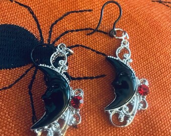 Plastic Hook, Black Moon Accented with Silver Frame, and Red Stone
