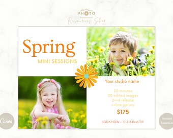 Modelo de Mini Sessão de Primavera, Mini Sessão, Modelo de Fotografia Canva, Modelo de Mini Sessão, Quadro de Marketing de Primavera, Minis de Primavera