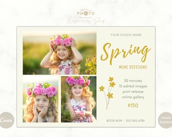 Modelo de Mini Sessão de Primavera, Mini Sessão, Modelo de Fotografia Canva, Modelo de Mini Sessão, Quadro de Marketing de Primavera, Minis de Primavera