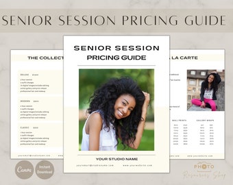 Guide des prix pour photographe senior, modèle Canva (PDF)