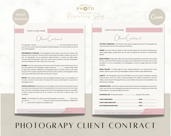 Photography Contract Template, Canva Template, Editable, Business Form For Photographers, Client Agreement, Photography Client Contract