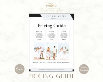 Photography Pricing Guide Template, Price list, Pricing Sheet, Photographer Price Guide,  Editable, Canva Template, Photography Template