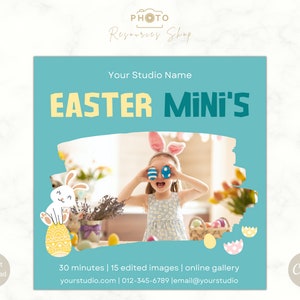 Easter Mini Sessions template, Easter Mini Session, Spring, Photography CANVA template, Mini Session Dates, Easter Marketing Board