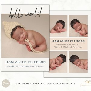 Sjabloon voor geboorteaankondigingen - Canva-sjabloon voor babykaarten | Foto geboortekaart | DIY-geboorteaankondiging | Aankomst baby | Fotokaart voor pasgeborenen | 5X7