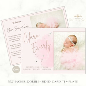 Birth Announcement Template | Canva Baby Card Template | Printable | DIY birth Announcement | Baby Arrival | Newborn Photo Card | Photocards