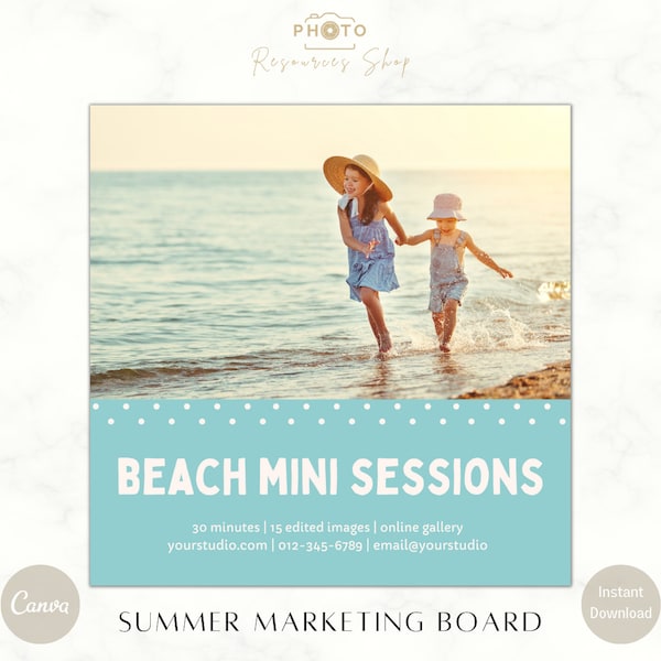 Summer Mini Sessions Photography Template | Photography Marketing | Marketing Board | Beach Minis | Editable Canva Template | Social Media