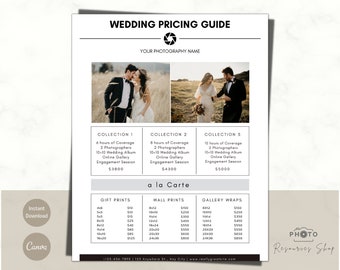 Wedding Photography Pricing Guide | Canva Template | Pricing Template | Wedding Photo Price List | Wedding Collections and A la Carte Prices