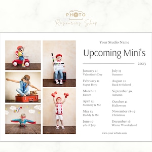 Upcoming Sessions template, Photography CANVA template, Mini Sessions Calendar for photographers, Mini Session Dates, Marketing Flyer