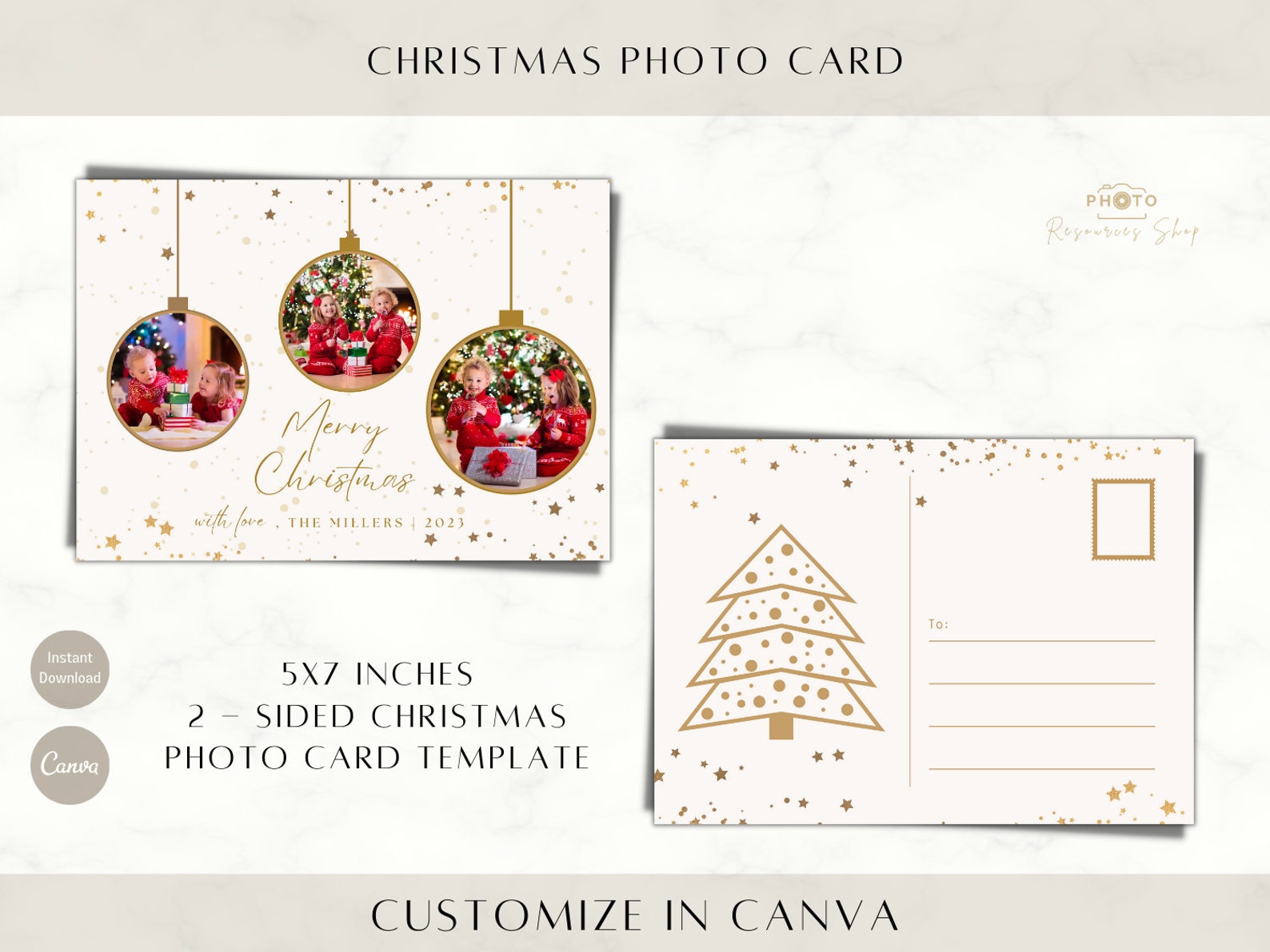 Christmas Card Template 5x7, Photo Card, Editable Canva Card Template ...