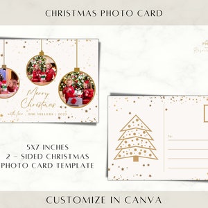 Christmas Card Template 5x7, Photo Card, Editable Canva Card Template ...