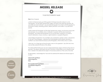 Photography Model Release Template | Editable Canva Form (Digital Download)